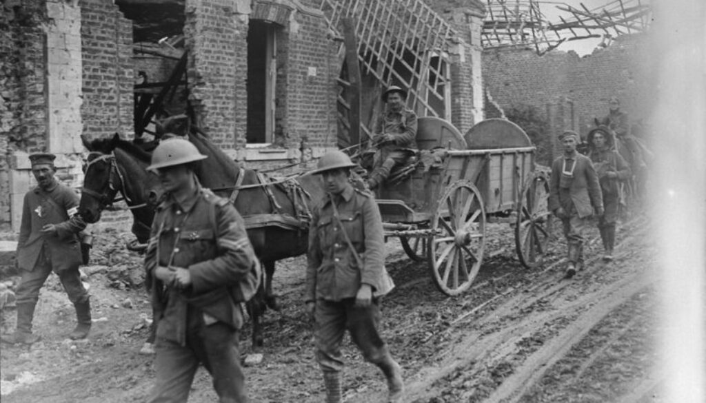 237_Bringing back a captured German transport wagon and prisoners. October, 1918. Advance East of Arras.